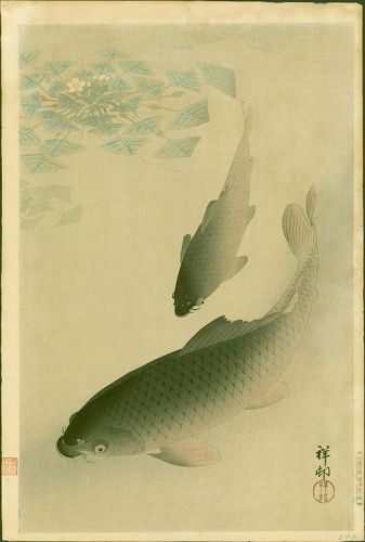 Ohara Shoson (Koson) Japanese Woodblock Print - Two Carp - Pre-War