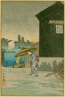 Takahashi Shotei Japanese Woodblock Print - Rain at Imado