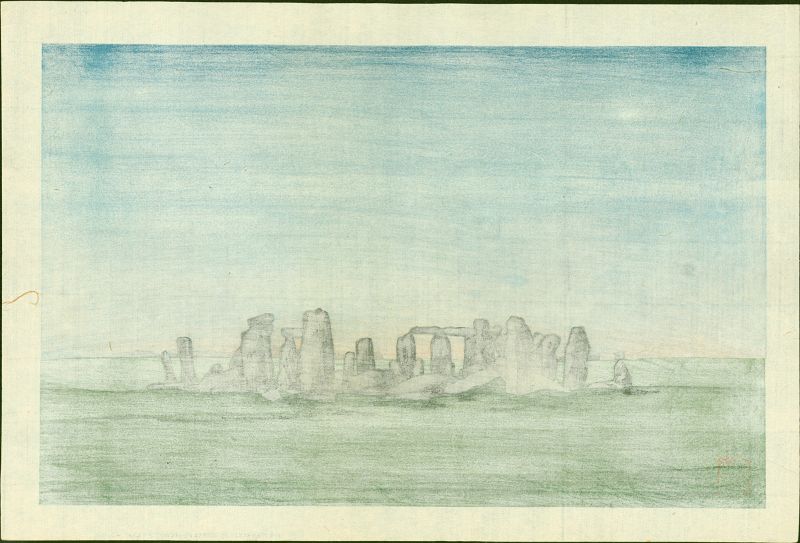 Yoshijiro Urushibara Woodblock Print Stonehenge at Dawn -Rare SOLD