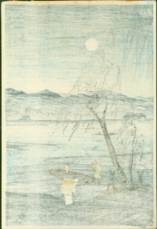 Takahashi Shotei Japanese Woodblock Print- Autumn Moon Tama River SOLD