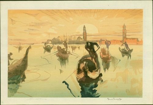 Frank Brangwyn and Y. Urushibara Woodblock - Venice, Morning SOLD