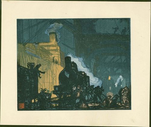 Frank Brangwyn and Y. Urushibara Woodblock - In the Docks, 1924 SOLD