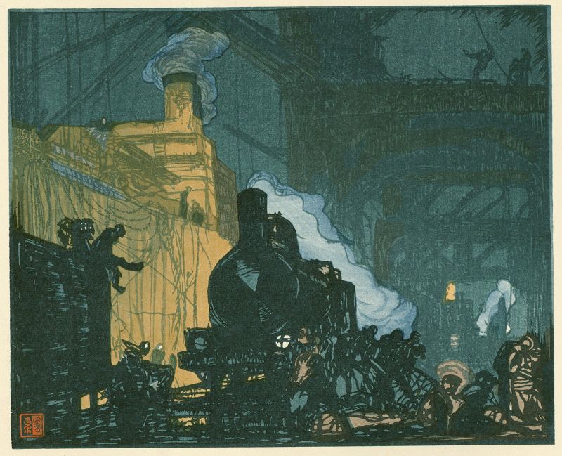 Frank Brangwyn and Y. Urushibara Woodblock - In the Docks, 1924 SOLD