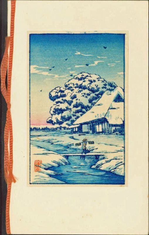 Takahashi Shotei Miniature Woodblock Print - House After Snow SOLD