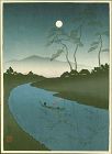 Takemura Woodblock Print - Boat on River at Night - Choka (Hodo?)