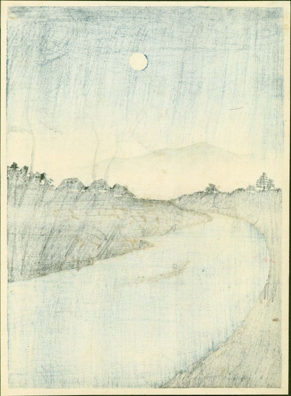 Takemura Woodblock Print - Boat on River at Night - Choka (Hodo?) SOLD