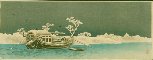 Takahashi Shotei Woodblock  Sumida Bank - The First Shin Hanga SOLD