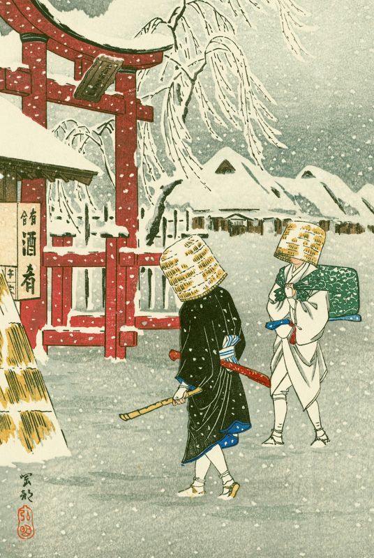 Takahashi Shotei Japanese Woodblock Print - Okabe in Snow SOLD