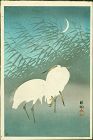 Ohara Shoson Japanese Woodblock Print - Egrets - Crescent Moon SOLD