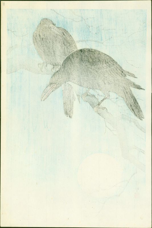 Ohara Shoson (Koson) Woodblock Print - Crows in Moonlight SOLD