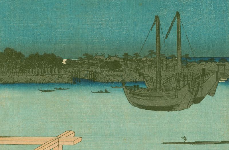 Hiroshige and Kunisada Woodblock Print- Fashionable Genji Tsukuda 1853