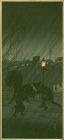 Takahashi Shotei Japanese Woodblock Print- Sudden Night Rain at Bridge
