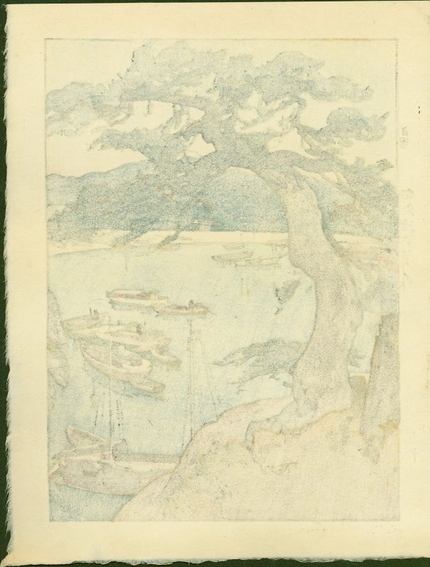 Hiroshi Yoshida Japanese Woodblock Print Little Harbour - Jizuri SOLD