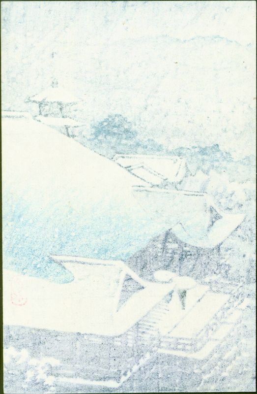 Kawase Hasui Woodblock Print - Bird's Eye View of Temple Snow SOLD