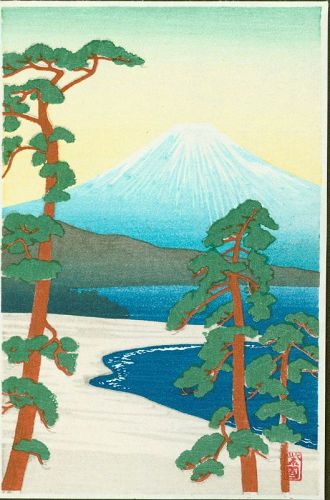 Shien Japanese Woodblock Print - Mount Fuji and Lake