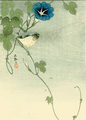 Ohara Koson Woodblock Print  - Bird and Morning Glory 1910 SOLD