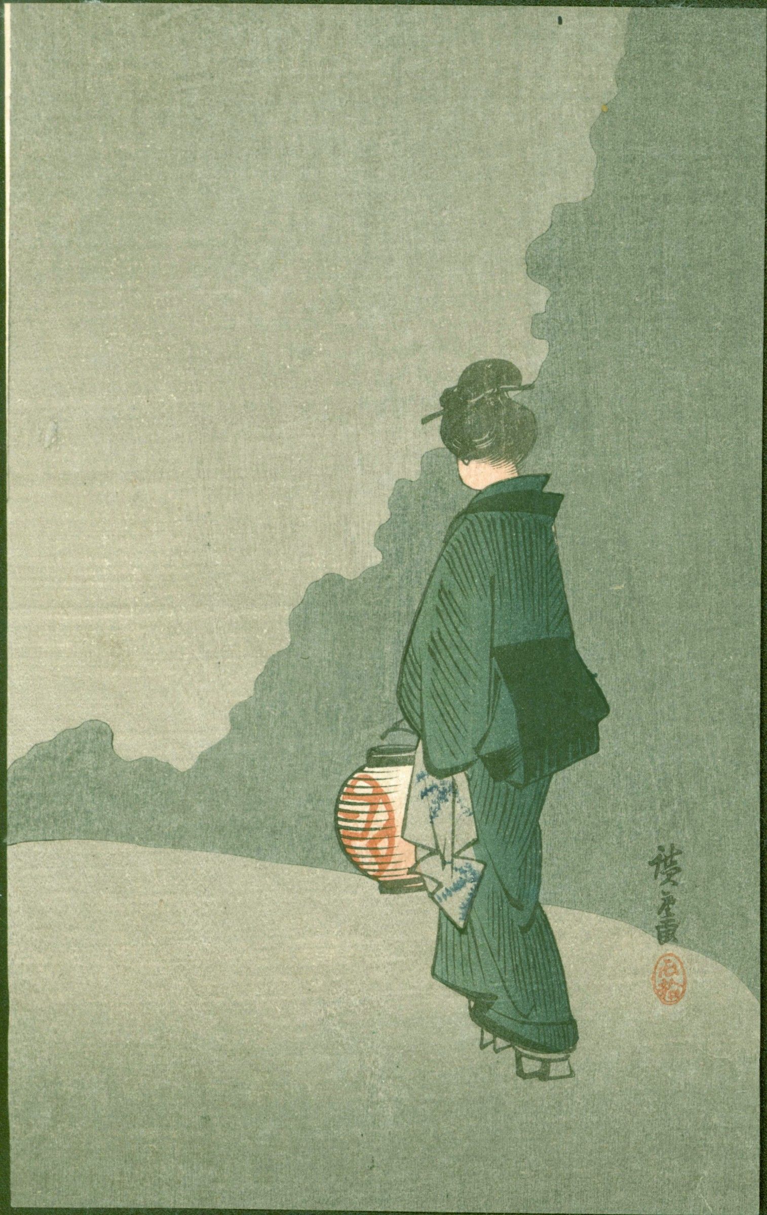 Hiroshige Woodblock Print - Girl with Lantern -Matsumoto 1910 SOLD