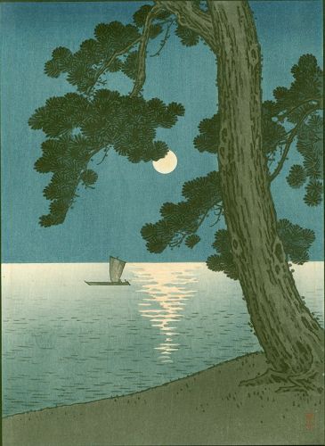 Arai Yoshimune Woodblock Print - Pine Beach Hasegawa Night 2 SOLD