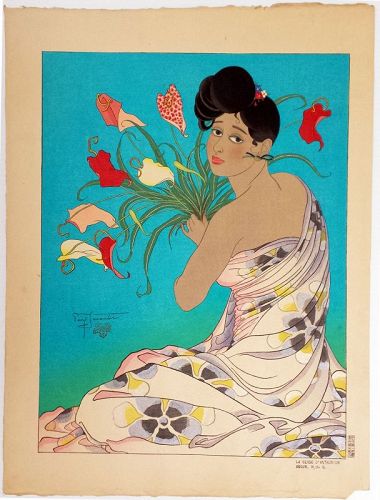 Paul Jacoulet Japanese Woodblock Print - Spray of Anthurium Flowers
