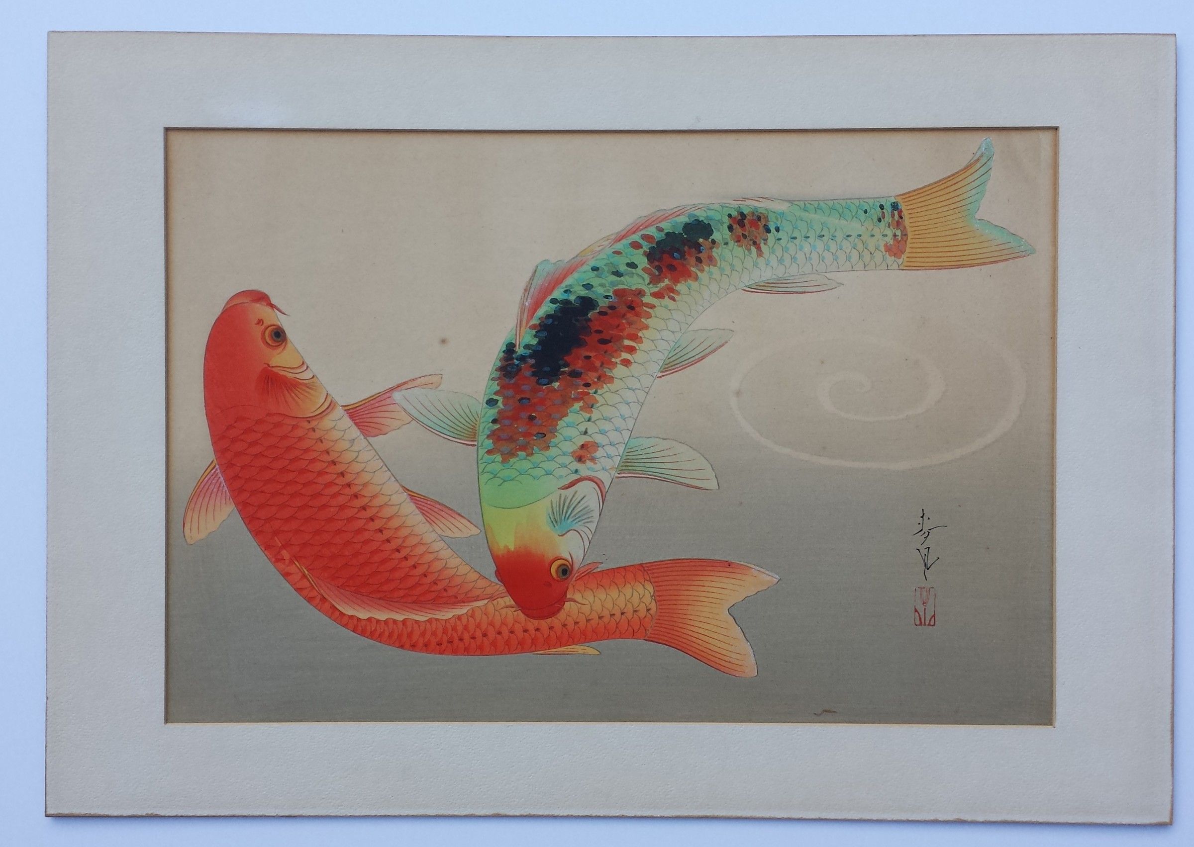 Ohno Bakufu Woodblock Print -Brocade Carp Familiar Fishes Rare SOLD