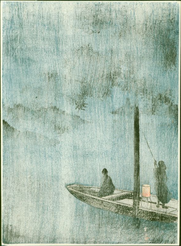 Shoda Koho Woodblock Print - Lake Biwa - Hasegawa Night Scene SOLD