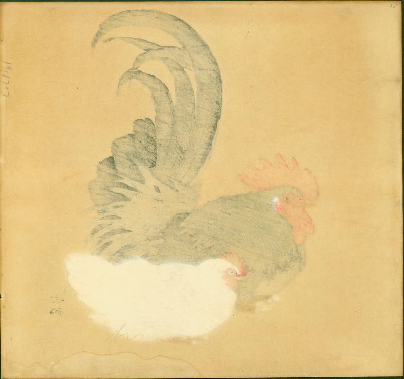 Ohara Koson Japanese Woodblock Print - Hen and Rooster - 1910s SOLD