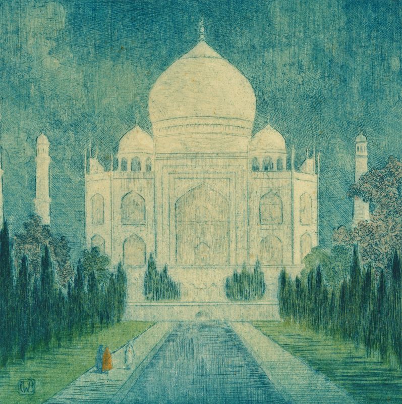 Charles Bartlett Etching w/Watercolor -Taj Mahal &quot;Pearl of the Orient&quot;