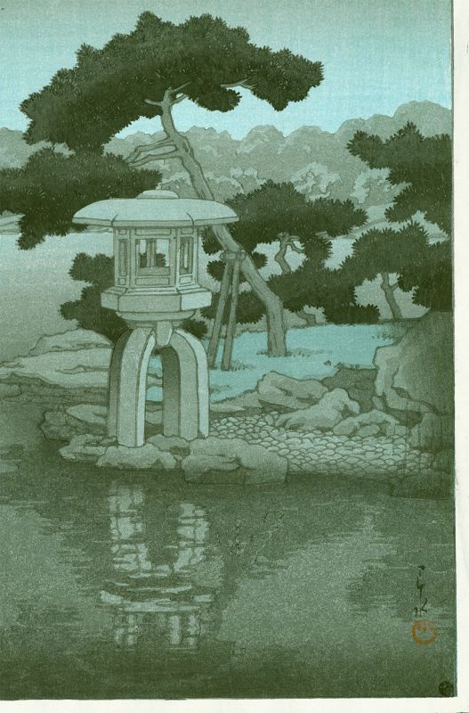 Kawase Hasui Japanese Woodblock Print - Moon Over Kiyosumi Garden SOLD
