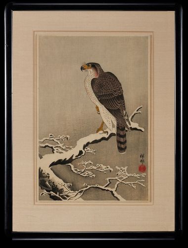 Ohara Koson Japanese Woodblock Print - Hawk In Snow