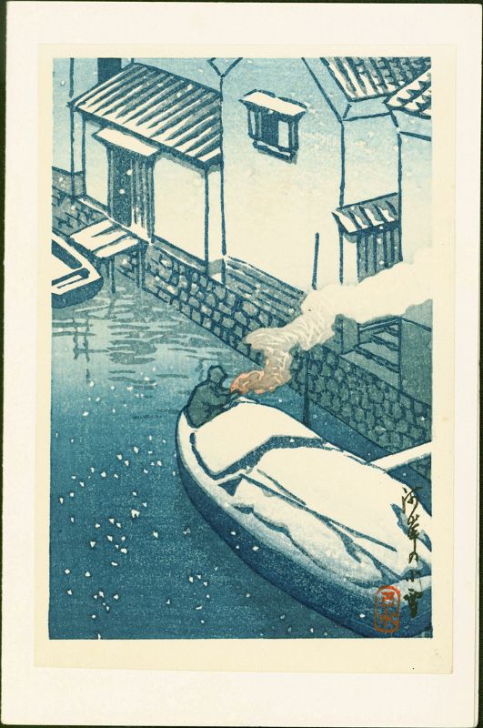 Kawase Hasui Japanese Woodblock Print - Snow at Kashi SOLD