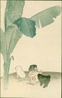 Japanese Woodblock Print - Puppies and Banana - 1910 Matsumoto