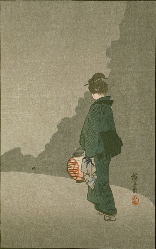 Hiroshige Woodblock Print - Girl with Lantern - Matsumoto 1910 SOLD