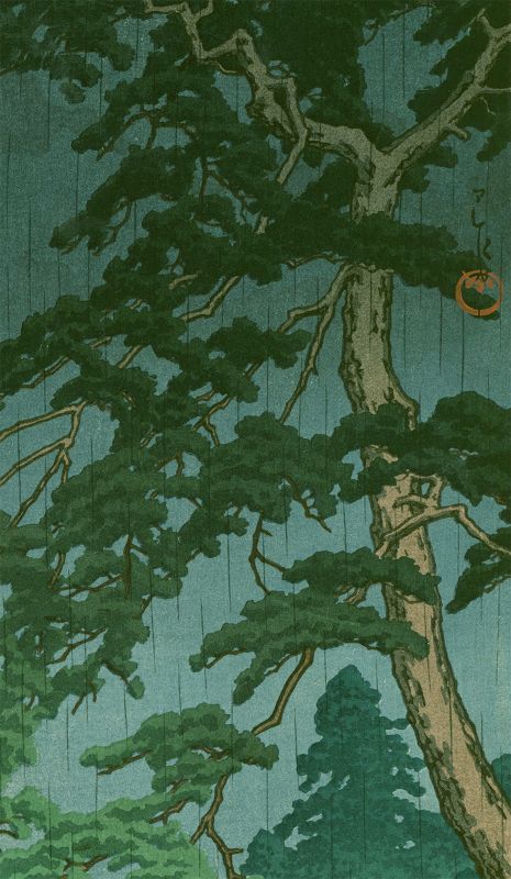 Kawase Hasui Japanese Woodblock Print - Spring Rain, Gokokuji