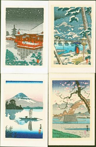 Tsuchiya Koitsu Miniature Japanese Woodblock Print - Set of Four