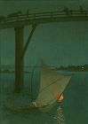 Arai Yoshimune Japanese Woodblock Print- Fishing Boat - Hasegawa Night