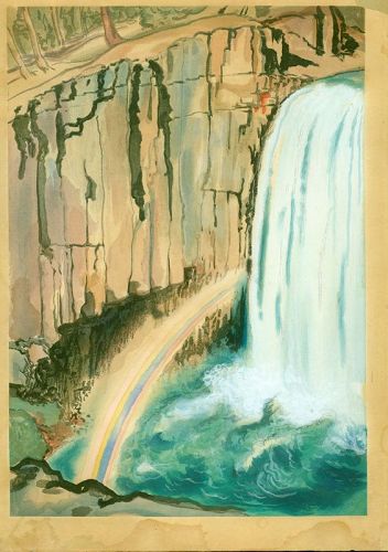 Chiura Obata Woodblock Print -Rainbow Falls, Inyo Natlonal Forest 1930