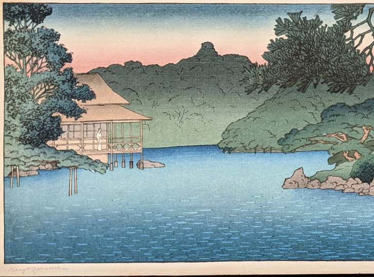 Hasui Kawase Woodblock Print- Guest House on Pond's Edge 1920 SOLD