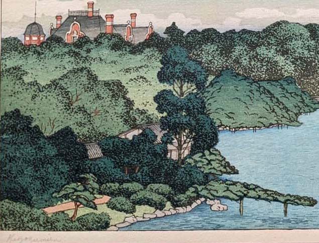 Hasui Kawase Woodblock Print - Panoramic View Daisensui Pond 1920 SOLD