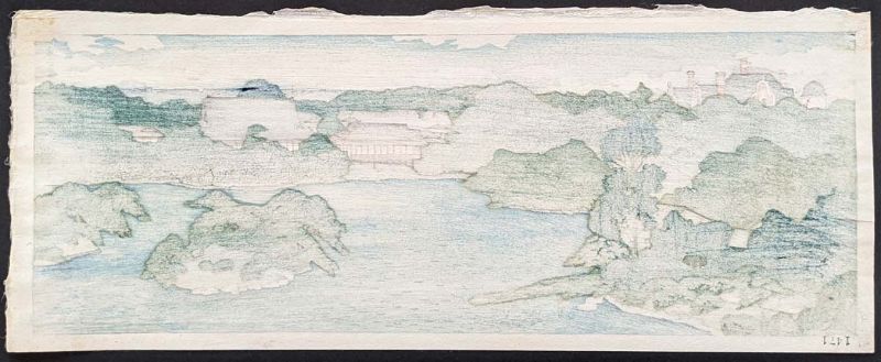 Hasui Kawase Woodblock Print - Panoramic View Daisensui Pond 1920 SOLD