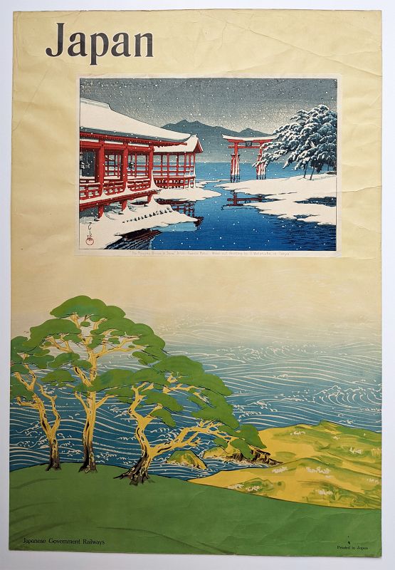 Kawase Hasui 1935 Woodblock Print-Miyajima Shrine  Railway Poster SOLD