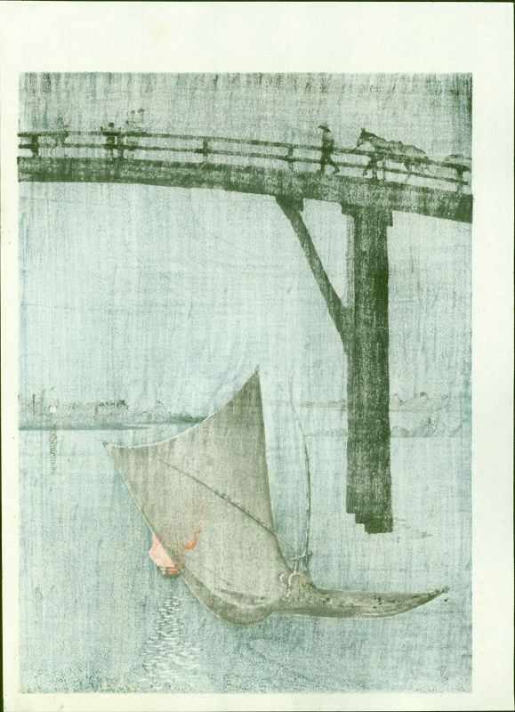 Arai Yoshimune Woodblock Print- Fishing Boat - Hasegawa Night (2) SOLD