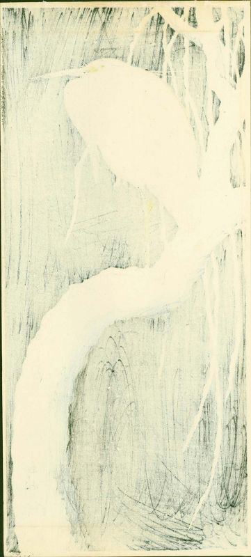 Ohara Koson (Shoson) Woodblock Print - Egret on Snow Covered Branch