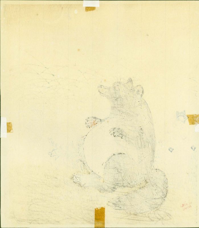 Ohara Shoson (Koson) Woodblock Print - Tanuki, Grasses, and Moon RARE