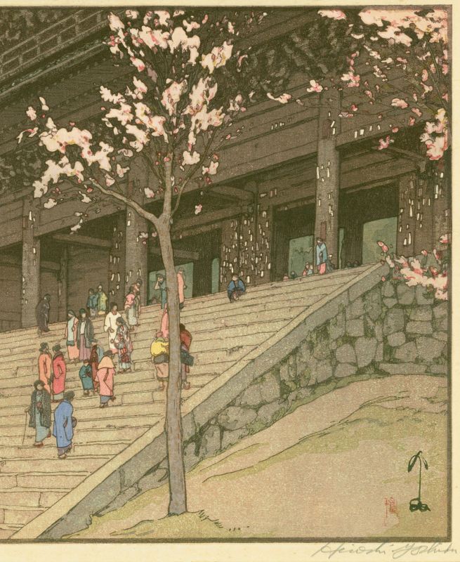 Hiroshi Yoshida Japanese Woodblock Print- Chion-in Temple Gate- Jizuri