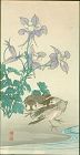 Gyosui Kawanabe Japanese Woodblock Print - Sparrows and Columbine