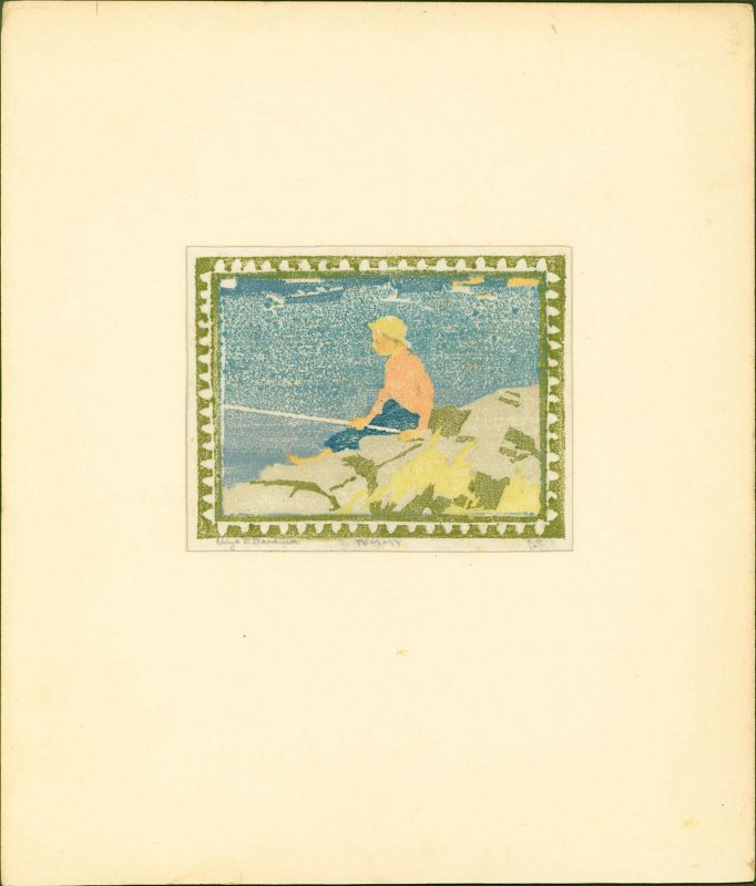 Eliza Draper Gardiner Woodblock Print - "Tommy" (Boy Fishing) SOLD