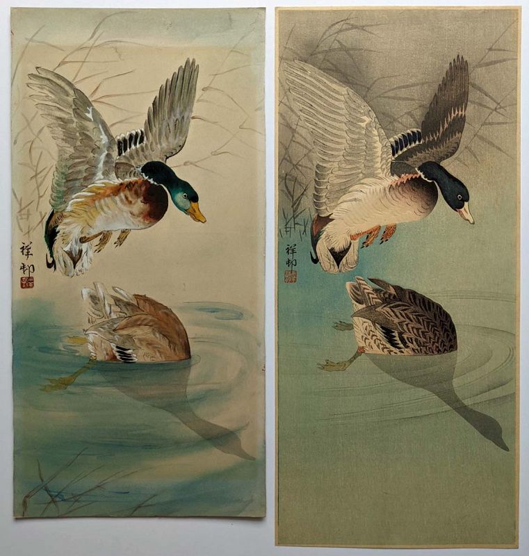 Koson (Shoson) Japanese Watercolor &amp; Woodblock Print - Wild Ducks SOLD