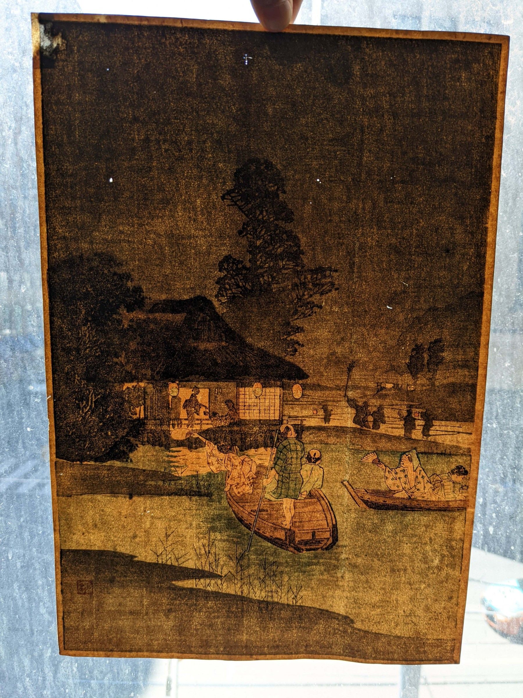 Shotei Japanese Woodblock Print - Catching Fireflies- Pre-quake SOLD