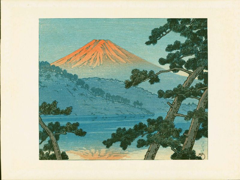 Kawase Hasui 1935 Woodblock Print- Dawn Over Lake Shoji- Railways Rare
