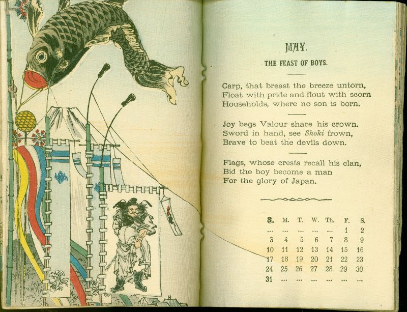 1903 T. Hasegawa Woodblock Calendar - Rhymes &amp; Life Scenes of Japan